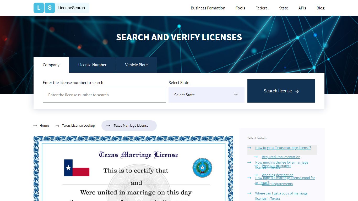 Texas Marriage License | License Search